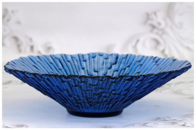 Mid Century Sklo Union Pavel Panek Blue Glass Bowl