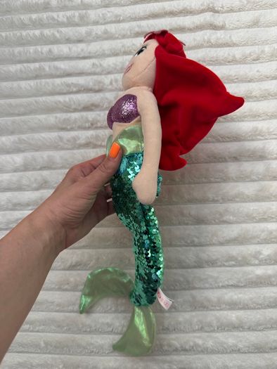 TY Sparkle Disney Ariel the Little Mermaid aprox. 40 cm.  Plush Princess Beanie Sequins Used Damaged Please see photos