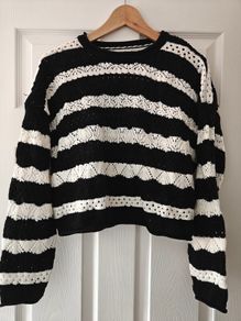 black and white striped crochet knit sweater for ladies, Large size , Casual wear