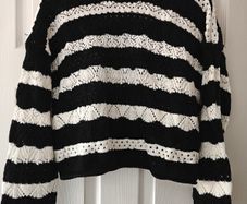 black and white striped crochet knit sweater for ladies, Large size , Casual wear