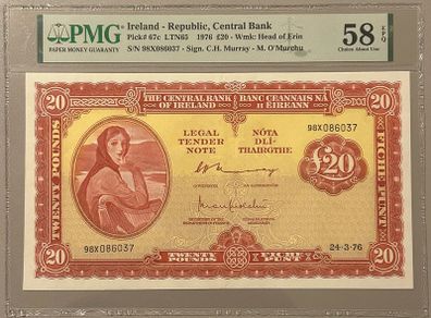 Irish 20 pounds banknote 1976 AUNC PMG58