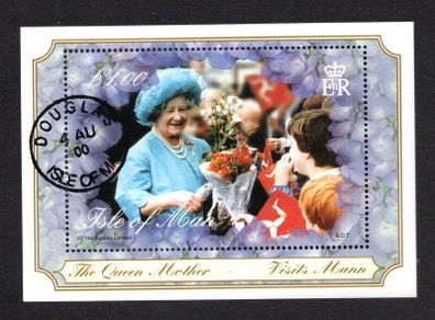 2000 Isle of Man Elizabeth The Queen Mothers Century Commemorative Stamp Miniature Sheet Fine Used with Douglas Cancel