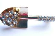 Small Gold Shovel Brooch With Tiny Rhinestones, Vintage Brooch Pin