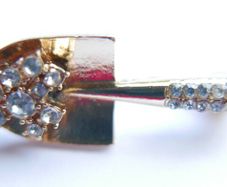 Small Gold Shovel Brooch With Tiny Rhinestones, Vintage Brooch Pin