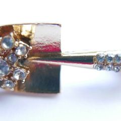 Small Gold Shovel Brooch With Tiny Rhinestones, Vintage Brooch Pin