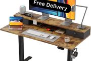 Electric Adjustable Height Desk with 2 Drawers, 120 x 60 cm, Stable Sit-Stand Desk