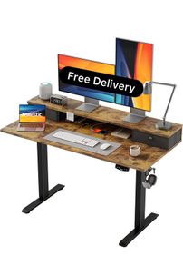 Electric Adjustable Height Desk with 2 Drawers, 120 x 60 cm, Stable Sit-Stand Desk