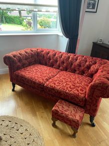 Chesterfield couch and footstool