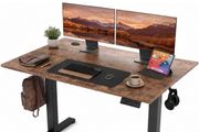 Electric Standing Desk 120x60cm Height Adjustable Desk with 3 Memory Presets &amp; Sit Stand Reminder, Quiet Home Office Computer Desk with LED Display, Cable Holes &amp; Hooks, Rustic Brown
