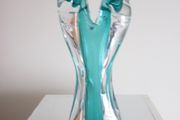 Murano Turquoise and Clear Glass Vase "The Lovers"