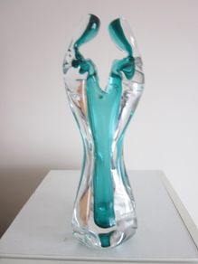 Murano Turquoise and Clear Glass Vase "The Lovers"