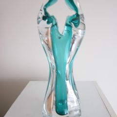 Murano Turquoise and Clear Glass Vase "The Lovers"