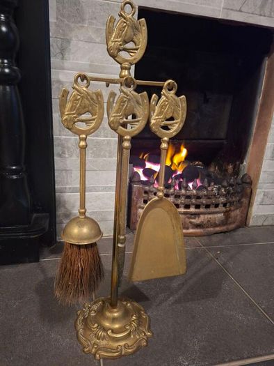 Lovely 1930s Brass Fireside Companion Horse Set
