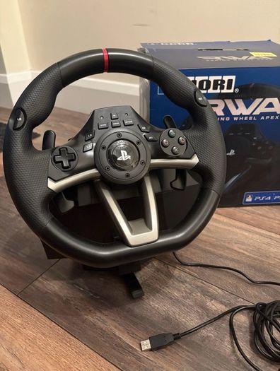 PS4 Racing Wheel Apex And Pedals. Brand New Condition  Very lightly used- maybe 6-10 times in total. Everything included.  Perfect condition with Box- PS4, PS3 And PC