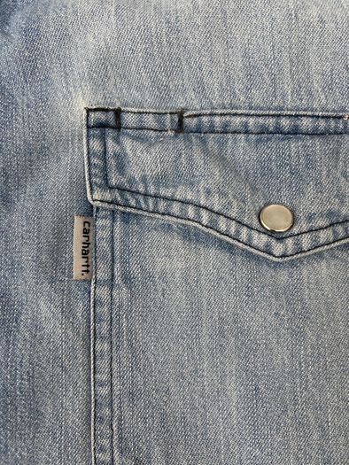 Vintage Carhartt Pearl Snap Button Heavyweight Denim Shirt Mens Large