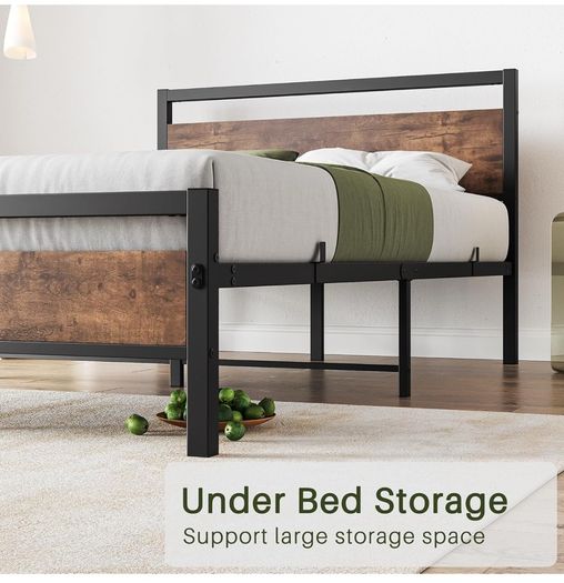 King Size Bed Frame with Wood Headboard