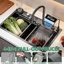 Drop-in Waterfall Sink Workstation with Faucet Combo and Cup Washer, 26.7" x 17.6" x 7.9" Stainless Steel Waterfall Bowl, Modern Smart Undermount Kitchen Unit, for Household Use, Gun Grey Image 6