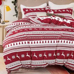 Christmas Duvet Cover Double - Reversible Snowflake Quilt Cover Set with 2 Pillowcases, Nordic Red Bedding Set with Zipper Closure MULTIPLE COLOURS AVAILABLE (FREE POSTAGE)