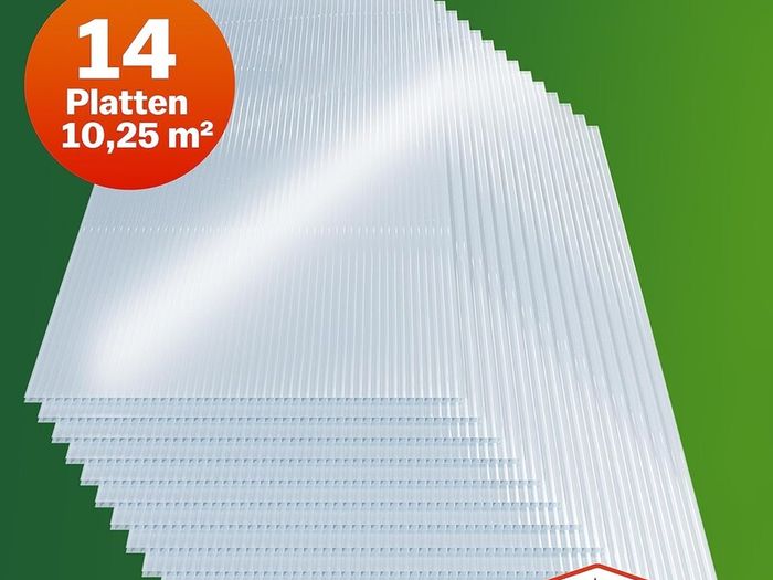 14 x Polycarbonate  UV-Resistant, Transparent, Double Wall Sheets, Greenhouse Sheets   Hollow Chamber Sheets - 4 mm Thick