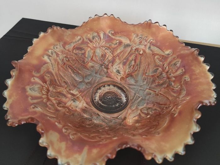 Vintage Carnival Glass Marigold Lustre 3 Footed Bowl
