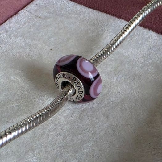 Pandora purple stepping stones murano glass charm very good condition hallmarked