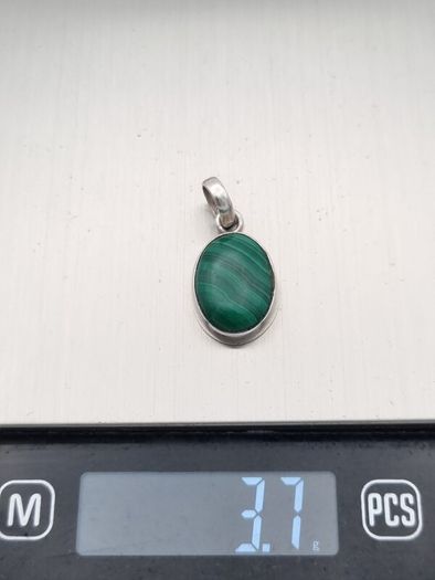 Vintage 925 Sterling Silver & Malachite Pendant