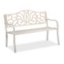 Antique White 2 Seater Metal Garden Bench with Decorative Scroll Backrest Image 2