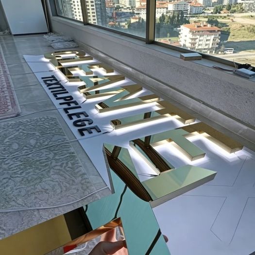 Mirror Gold Backlit 3D Letters - Custom Halo-Lit Stainless Steel Signage