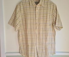 mens TIMBERLAND short sleeve shirt yellow check pattern Size Large  Cotton/Linen blend