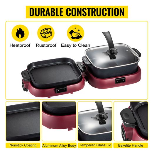 BRAND NEW 2 in 1 Electric Hot Pot BBQ Grill 2000W Multifunction Portable Home Foldable Non-Stick Split Pot Smokeless Barbecue Pan