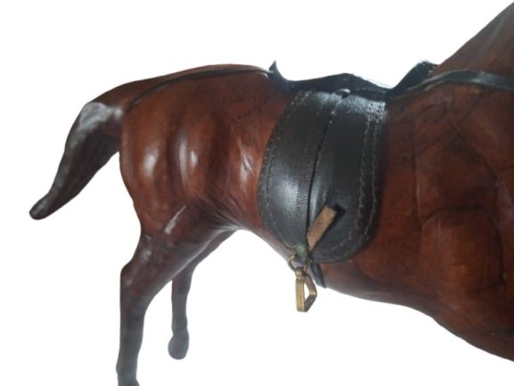 Vintage 1950s/60s Carved Wood wrapped in leather horses
