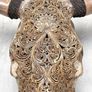 Large authentic brown bull skull Lotus motifs Image 5