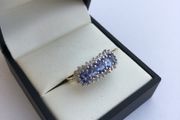 Vintage 9ct Yellow Gold Tanzanite &amp; Diamond Cluster Ring