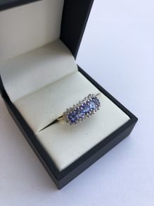 Vintage 9ct Yellow Gold Tanzanite & Diamond Cluster Ring