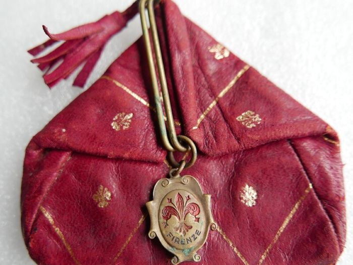 Vintage 50's Italian  Red Leather Triangle Coin Purse