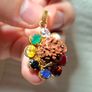 Rudraksha seed pendant with natural precious stones ruby emerald sapphire Image 2