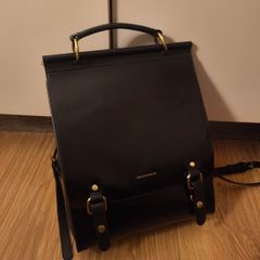 Cnoles Black Genuine Leather Backpack, Elegant Work Bag
