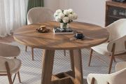 Round Dining Table for 4-6 People, Brown Kitchen Table, 120CM Farmhouse Dinning Tables, No Shaking, More Durable, for Kitchen and Living Room, Easy to Assemble (only table)