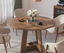 Round Dining Table for 4-6 People, Brown Kitchen Table, 120CM Farmhouse Dinning Tables, No Shaking, More Durable, for Kitchen and Living Room, Easy to Assemble (only table)