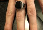 silver ring with black spinel stones