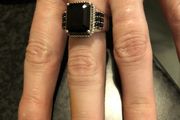 silver ring with black spinel stones