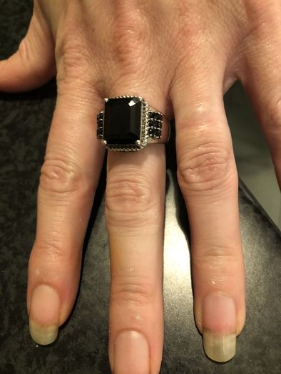 silver ring with black spinel stones