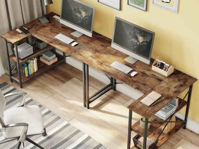 L Shaped Desk Small Corner Desk with Shelves 120CM Reversible Computer Desk Writing Table with Bookshelf for Home Office Small Space (FREE POSTAGE)