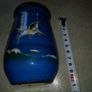 Blue cup and lid hand panted pottery. Image 3
