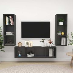 3 Piece TV Cabinet Set Grey Chipboard