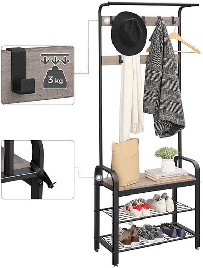 New Vintage Coat Rack + Stand (Greige) - FREE P&P