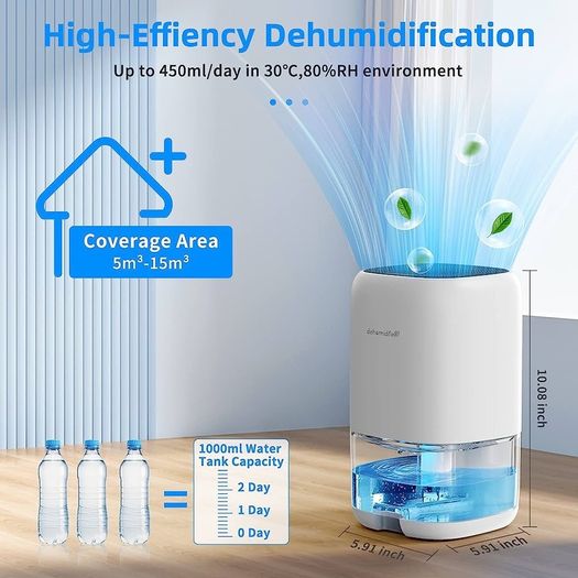 Dehumidifier 1000ml, Dehumidifiers for Home, Auto Off&Coloured LED Light, Peltier Technology Update, Portable and Ultra Quiet, Dehumidifiers for Drying Clothes, Bedroom, Bathroom, Wardrobe (FREE SHIPPING)