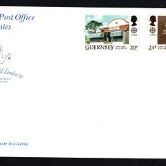 1990 Guernsey Card with Europa Commemorative stamps with Stamp Worlds London 90 logo noting presented by Stamp Magazine