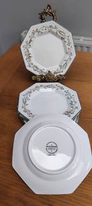 Vintage Johnson Brothers Eternal Beau China, Pink Ribbons Floral Octagonal Plates