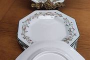 Vintage Johnson Brothers Eternal Beau China, Pink Ribbons Floral Octagonal Plates